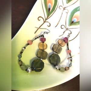 Silpada- Gorgeous Pink and Green Chalcedony Quartz Earrings